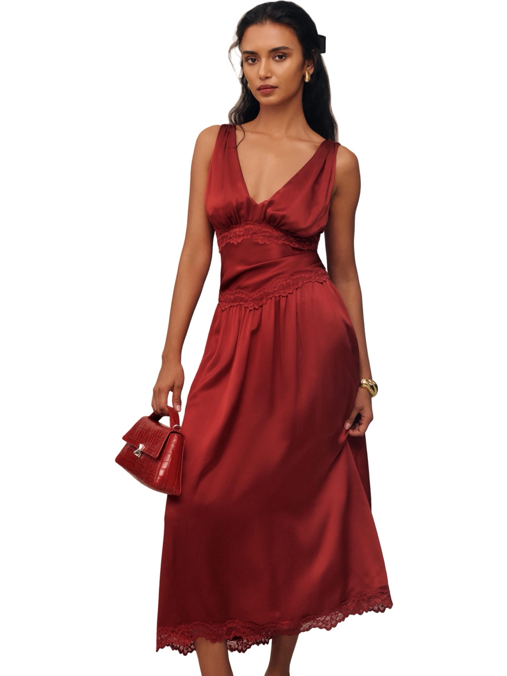 Reformation Stasia Silk Midi Dress In Red